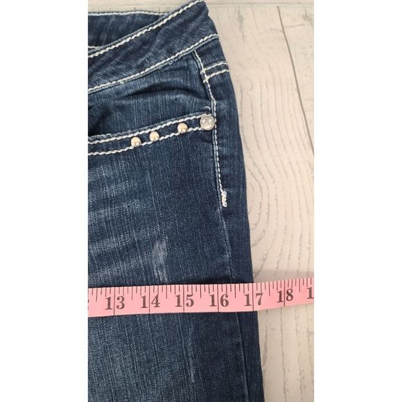 Twelve K 32 x 30 Bootcut Jeans Blue Dark Wash Rhinestone Embroidered Denim - Picture 4 of 9